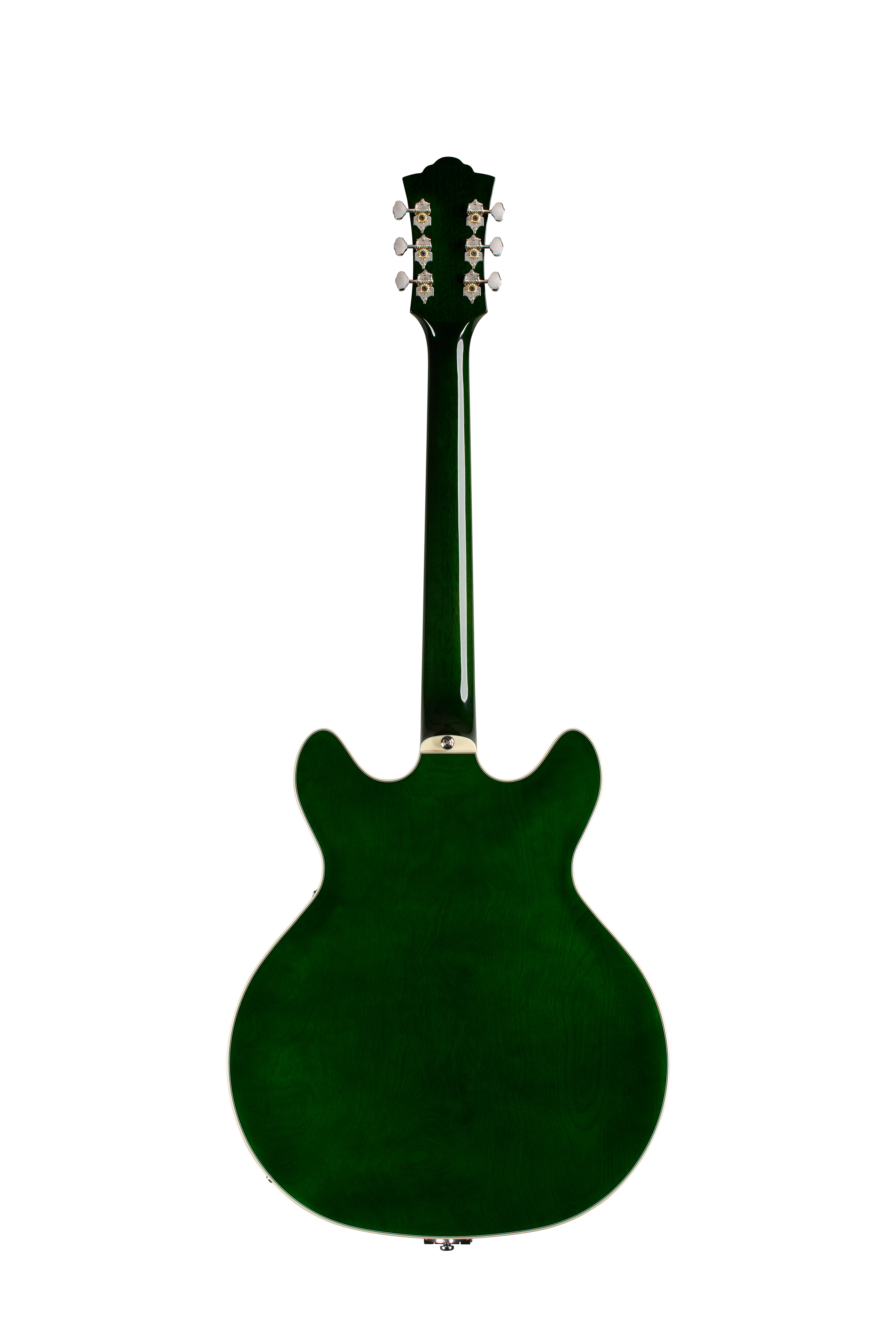 E-Gitarre, grünes Finish, Holzkorpus, sechs Saiten, verchromte Mechaniken